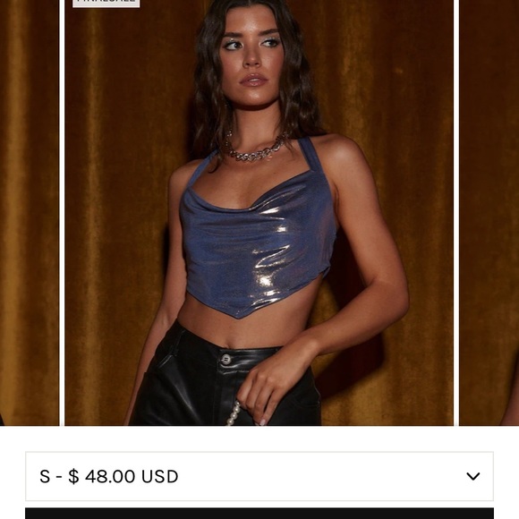 NWOT 12th tribe blue cowl neck slinky crop top FESTIVAL TOP - Picture 2 of 3